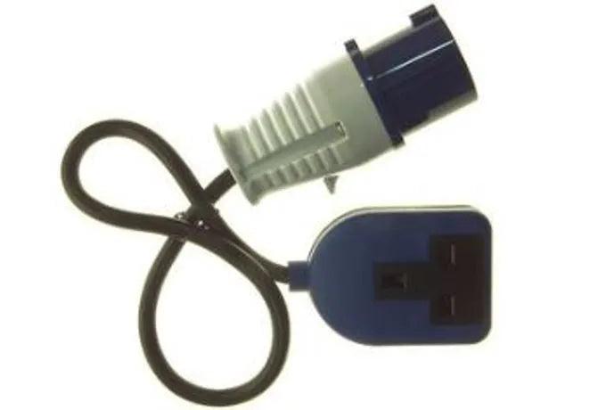 PowerMaster 16 Amp Blue CEE27 Plug to 1 Gang Rubber 13A Socket Adapter for Caravans, Boats, Industrial Use - Durable, CE/ROHS Certified