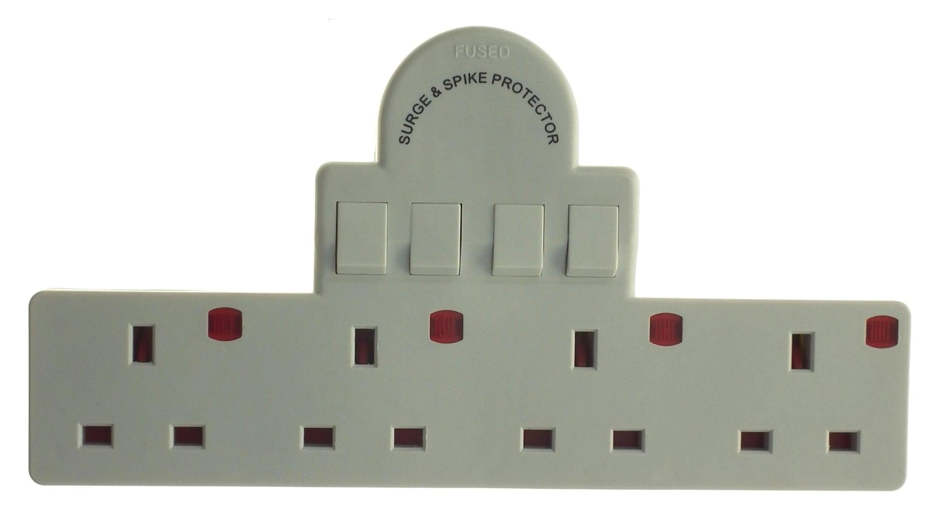 PowerMaster 4 Gang Plug Adaptor with Surge & Spike Protection, On/Off Switch