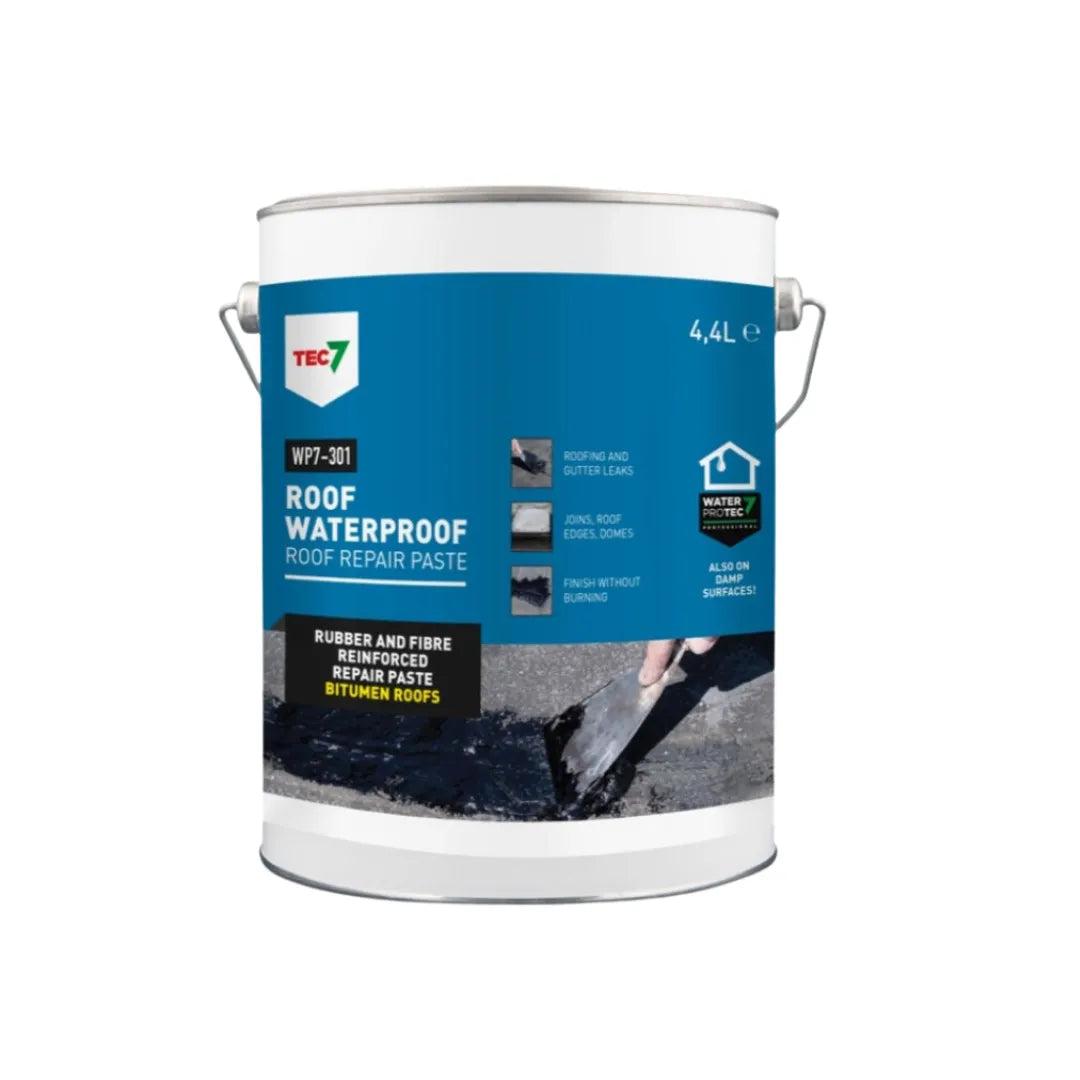 Tec7 WP7-301 Roof Waterproof Repair Paste - Rubber & Fibre Reinforced, Size 4.4L, Apply on Wet/Dry Surfaces, Rain Resistant, -15C to +40C, Adheres to All Materials, Bituminous Compatible