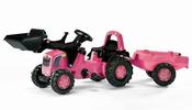 Rolly Pink Kid Pedal Tractor with Loader &amp; Trailer image