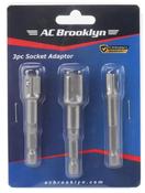 AC Brooklyn 3-Piece Socket Adaptor Set - 1/4", 3/8", 1/2" Drive, Power Drill Compatible image