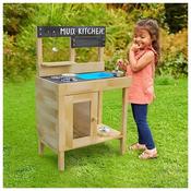 TP Toys Junior Cook Wooden Mud Kitchen for Kids - FSC Certified Timber with Stainless Steel Pans &amp; Utensils