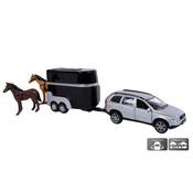 Kids Globe Volvo XC90 Jeep with Horse Trailer &amp; 2 Horses | Pull-Back Mechanism
