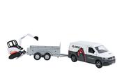 Kids Globe VW Transporter Van with Mini Excavator on Trailer - Pull‑Back 1:24 Toy