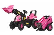 Rolly Kids Pedal Pink Tractor with Trailer &amp; Loader image