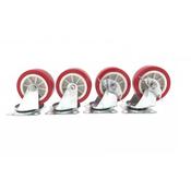 Swivel Castor Set 4x75mm Red - 2x with Brake image