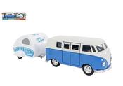 Welly 21cm Blue VW T1 1963 with Caravan | 1:34/39 Scale Die-Cast Model image