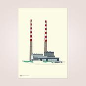 Poolbeg Chimneys Print, Colour on Cream image