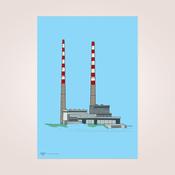Poolbeg Chimneys Print, Colour on Blue image