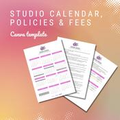 2025-2026 studio calendar, policies and fees template image