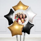 Black &amp;amp; Gold Stars Photo Upload Balloon Bunch