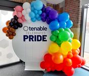 Circle Backdrop with Pride coloured balloon arch ( 100% Biodegradable )