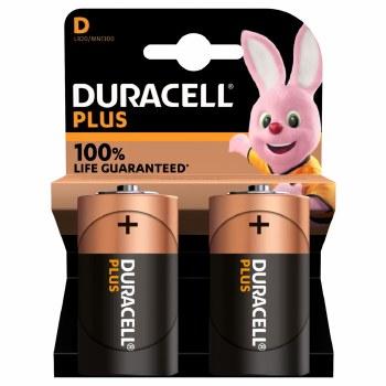 Duracell Plus Alkaline D Batteries 2 Pack 100% Life Guaranteed