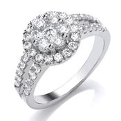 9ct White Gold Halo Cluster Diamond Ring 1.0ct image