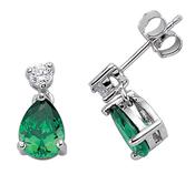 Sterling Silver Drop CZ And Emerald Earring image