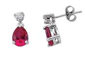 Sterling Silver Drop CZ And Ruby Earring image