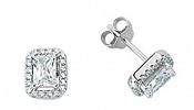 Sterling Silver Emerald Cut Halo Studs image