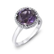 9ct White Gold Diamond And Amethyst Dress Ring image