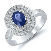 9ct White Gold Diamond And Sapphire Double Halo Dress Ring image
