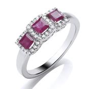 9ct White Gold Diamond And Ruby Dress Ring image