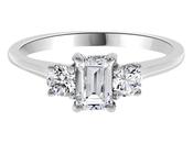 18ct White Gold Emerald Cut Diamond Ring with Two Round Brilliants 60 pts image