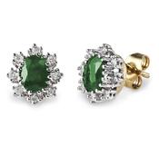 9ct Yellow Gold Diamond And Emerald Stud Earrings image
