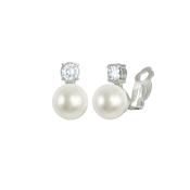 Sterling Silver CZ And Pearl Clip-On Earring image