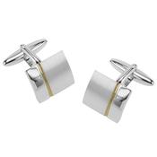 Brushed And Polished Chrome Effect With Gold Strip Cufflinks image