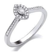 9ct White Gold Marquise Halo With Bead Shoulders Diamond Ring .10pts image