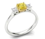 18ct White Gold Fancy Yellow Cushion Cut Diamond Ring With 2 Round Brilliant Cut Diamonds 70pts GIA Cert image