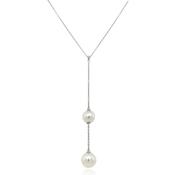 9Ct White Gold Double Pearl Drop Necklace image