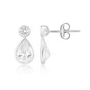 9Ct White Gold Pear &amp;amp; Round Cz Earrings image