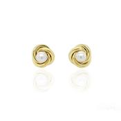 9Ct Yellow Gold Cultured Pearl Knot Earrings image