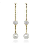 9Ct Yellow Gold Double Cultured Pearl Chain Drop Earrings image