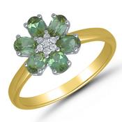 Gold Flower Style Diamond And Emerald Dress Ring image