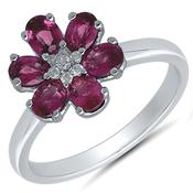 Gold Flower Style Diamond And Ruby Dress Ring image