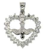 Silver Confirmation CZ heart with drop dove necklace. image