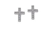 Silver CZ small cross earrings. image