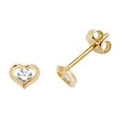 9ct Yellow Gold CZ Heart Stud Earrings image
