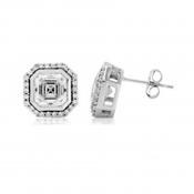 9ct White Gold Cubic Zirconia Octagon Earrings image