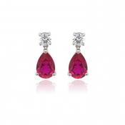 9ct White Gold Cubic Zirconia &amp;amp; Created Ruby Earring image