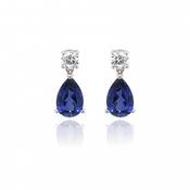 9ct White Gold Cubic Zirconia &amp;amp; Created Sapphire Earring image