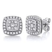9ct White Gold Cushion Shaped Diamond Cluster Earrings.  50pt image