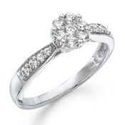 9ct White Gold Round Shaped Multi Stone Ring With Stone Set Shoulders. 50pt image