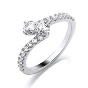 9ct White Gold  2 Stone Twist Ring With Diamonds On  Shoulder.  50pt image