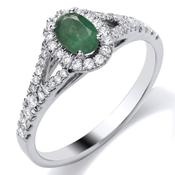 9ct White Gold Diamond And Emerald Ring With Split Stone Set Shoulders.  30pt image