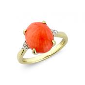9ct Yellow Gold Diamond &amp;amp; Coral Oval Ring image