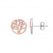 Silver &amp;amp; Rose Gold Plated CZ Tree Of Life Stud Earrings image