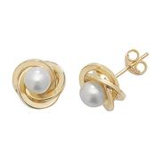 9CT YEL GOLD PEARL ORBITAL STUD EARRINGS image