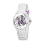 Tikkers Time Teacher Quartz Silver Butterfly Dial White Rubber Strap Girls Watch image